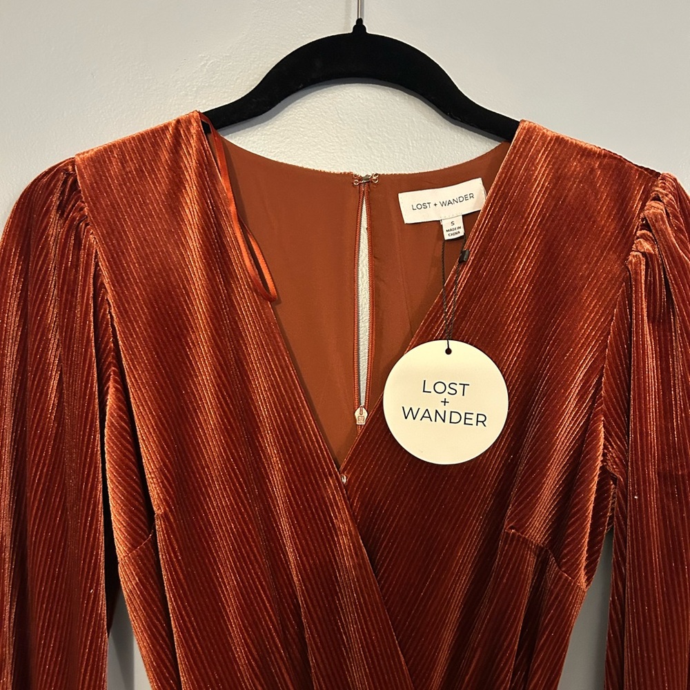 Rust Velvet Long Sleeve Jump Suit - Picture 4 of 9
